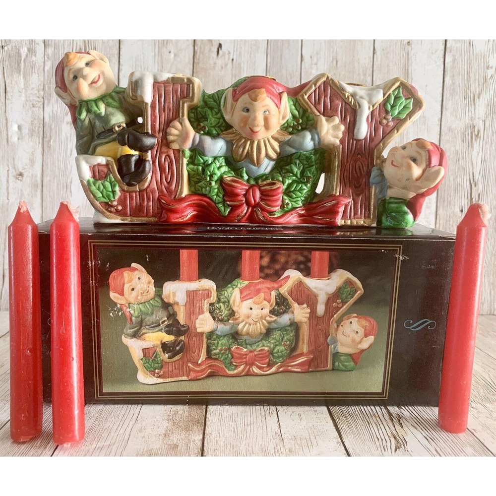 NIB Joy Elf Pixie Candle Holder Vintage Christmas Decor-Robel Hall-NEW w/Candles